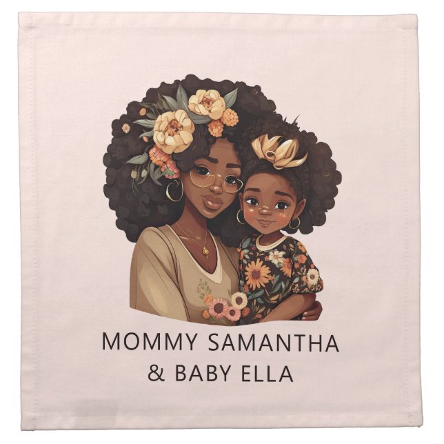 Personalized Black Mom and Daughter (19) Cloth Napkin (Front)
