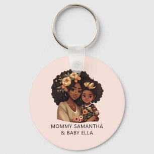 Personalized Black Mom and Daughter (19) Keychain