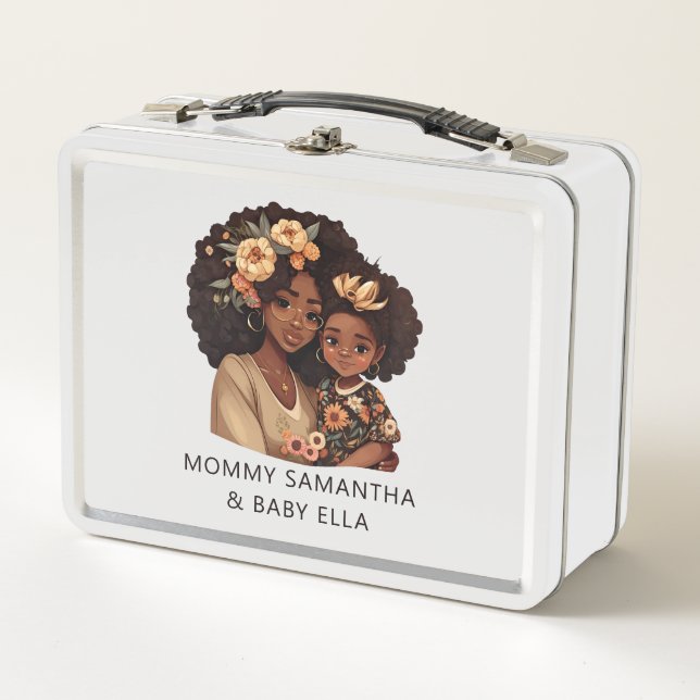 Personalized Black Mom and Daughter (19) Metal Lunch Box (Front)