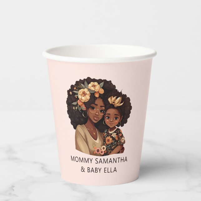 Personalized Black Mom and Daughter (19) Paper Cups (Front)