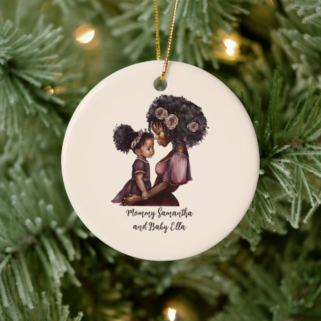 Personalized Black Mom and Daughter (1) Ceramic Ornament (Tree)