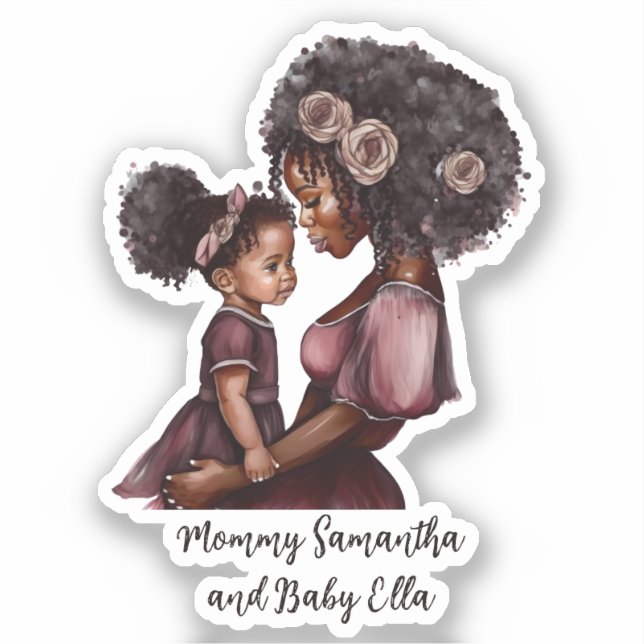 Personalized Black Mom and Daughter (1) Sticker (Front)