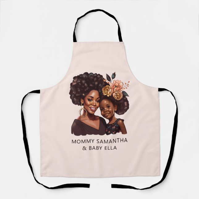 Personalized Black Mom and Daughter (20) Apron (Front)