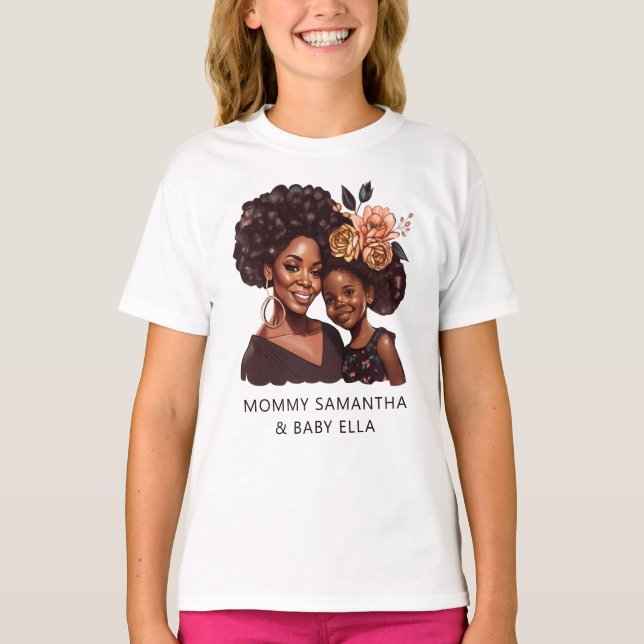 Personalized Black Mom and Daughter (20) T-Shirt (Front)