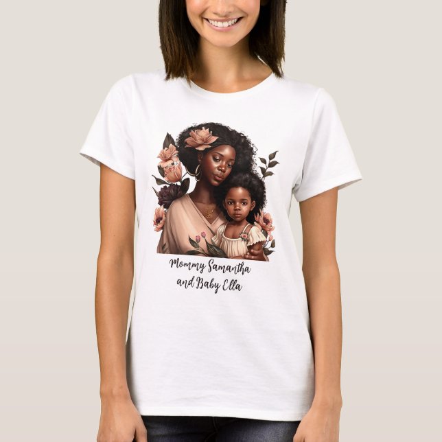 Personalized Black Mom and Daughter (21) T-Shirt (Front)