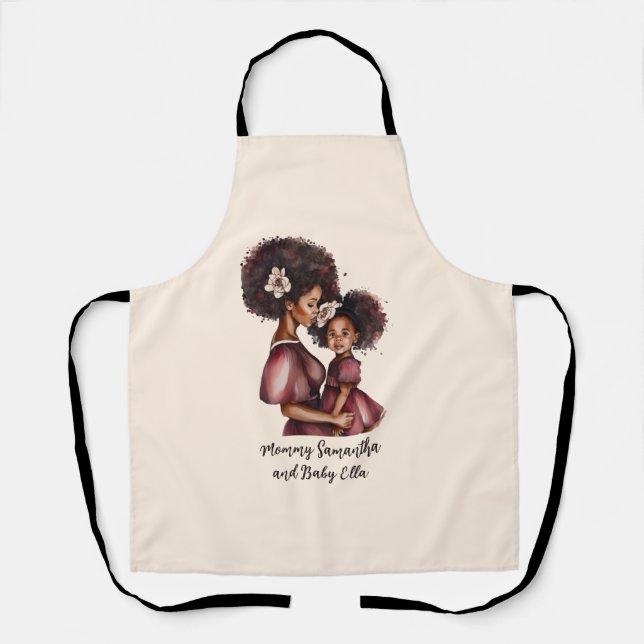Personalized Black Mom and Daughter (2) Apron (Front)