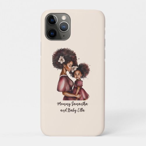 Personalized Black Mom and Daughter 2 iPhone 11 Pro Case