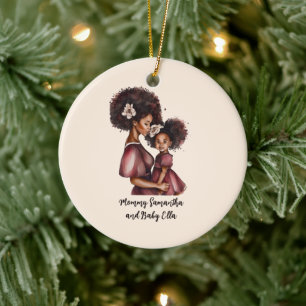Personalized Black Mom and Daughter (2) Ceramic Ornament