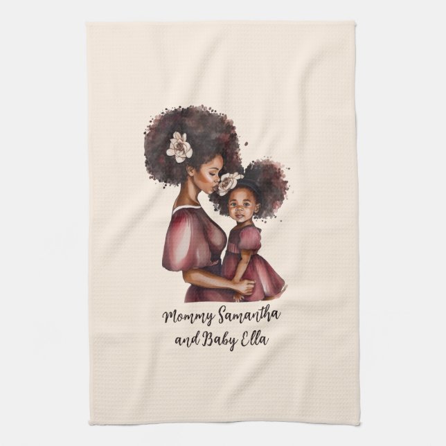 Personalized Black Mom and Daughter (2) Kitchen Towel (Vertical)