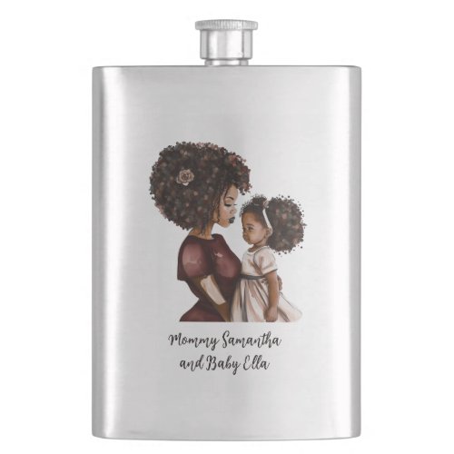 Personalized Black Mom and Daughter 3 Flask