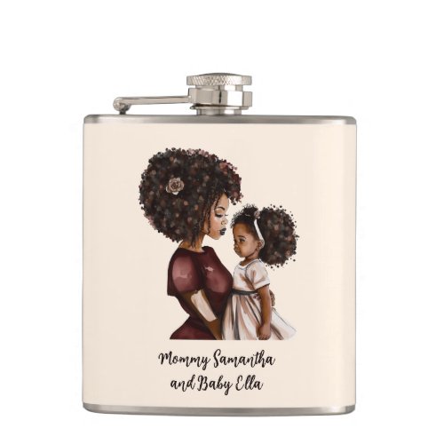 Personalized Black Mom and Daughter 3 Flask