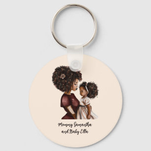 Personalized Black Mom and Daughter (3) Keychain