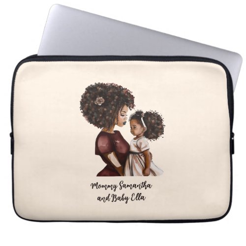 Personalized Black Mom and Daughter 3 Laptop Sleeve