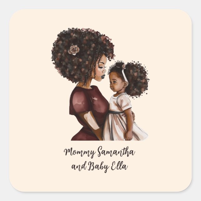 Personalized Black Mom and Daughter (3) Square Sticker (Front)