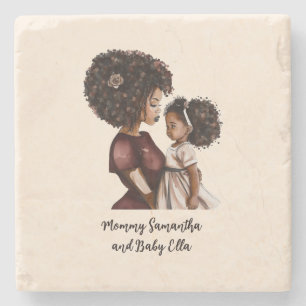 Personalized Black Mom and Daughter (3) Stone Coaster
