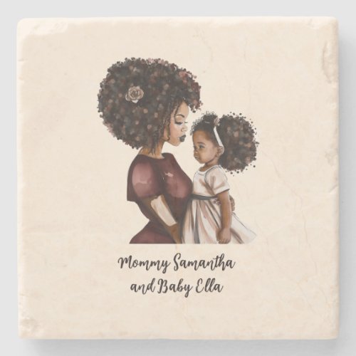 Personalized Black Mom and Daughter 3 Stone Coaster