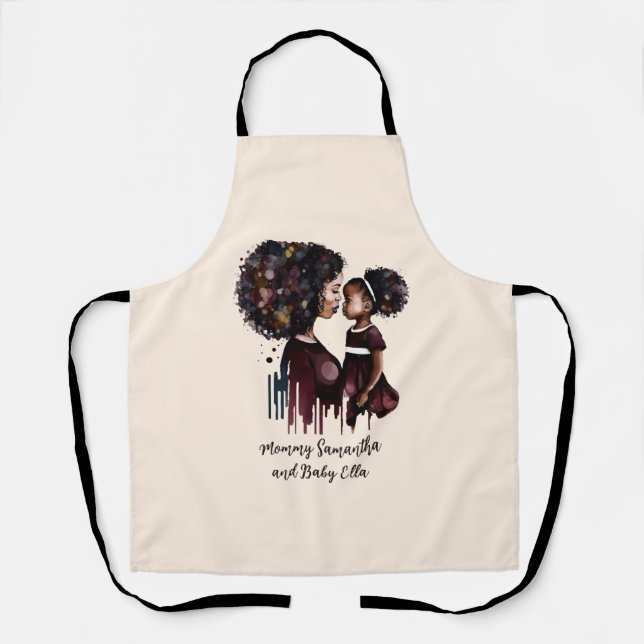 Personalized Black Mom and Daughter (4) Apron (Front)