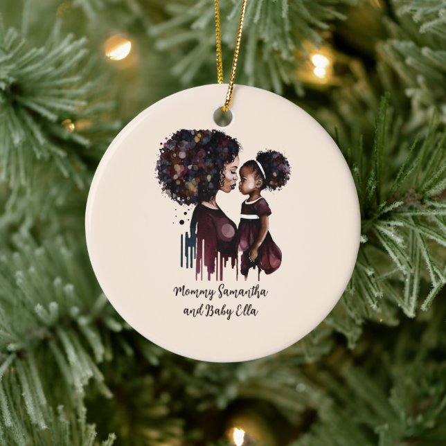 Personalized Black Mom and Daughter (4) Ceramic Ornament (Tree)