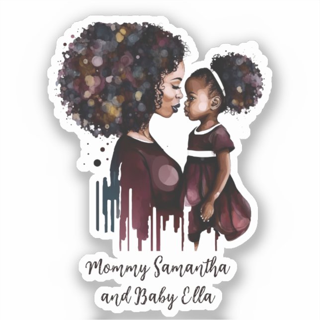 Personalized Black Mom and Daughter (4) Sticker (Front)