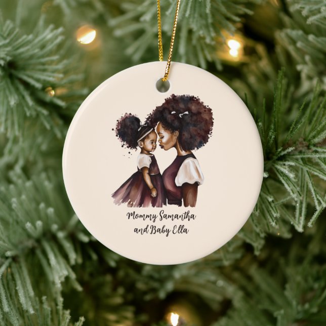Personalized Black Mom and Daughter (5) Ceramic Ornament (Tree)