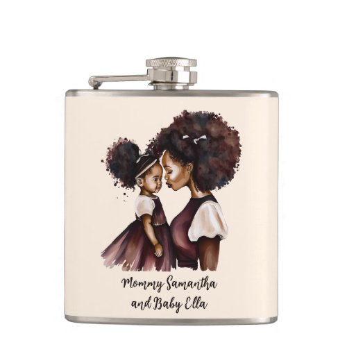 Personalized Black Mom and Daughter 5 Flask