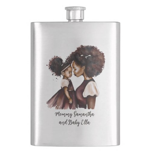 Personalized Black Mom and Daughter 5 Flask