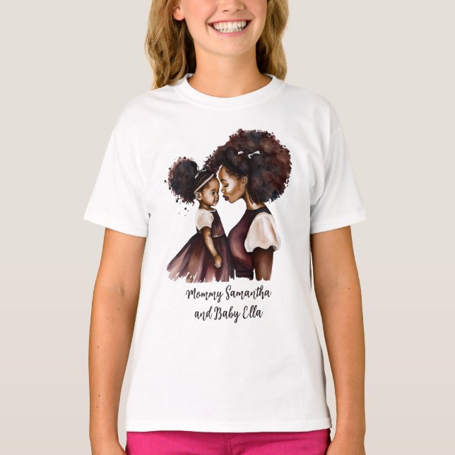 Personalized Black Mom and Daughter (5) T-Shirt (Front)