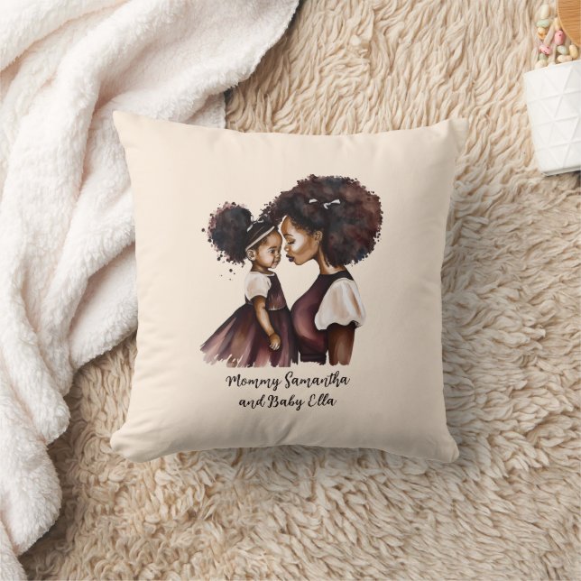 Personalized Black Mom and Daughter (5) Throw Pillow (Blanket)