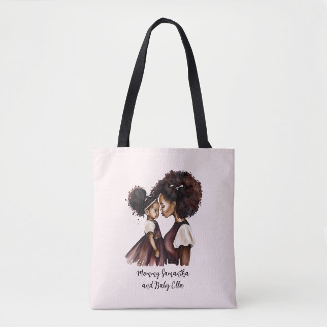 Personalized Black Mom and Daughter (5) Tote Bag (Front)