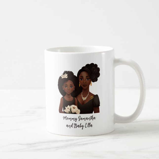Personalized Black Mom and Daughter (6) Coffee Mug (Right)