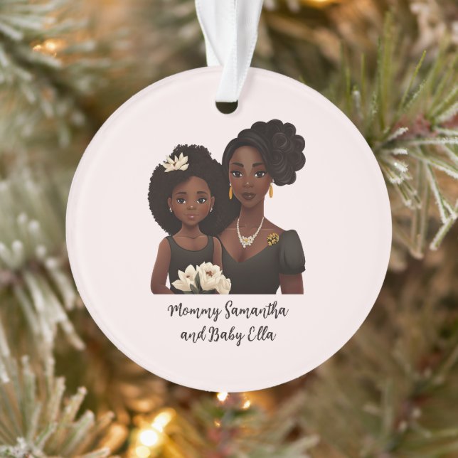 Personalized Black Mom and Daughter (6) Ornament (Tree)