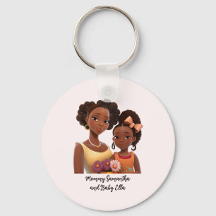 Personalized Black Mom and Daughter (7) Keychain