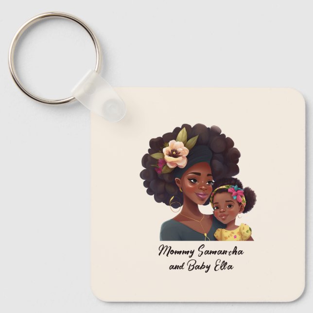 Personalized Black Mom and Daughter (8) Keychain (Front)