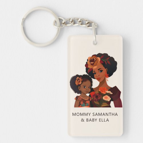 Personalized Black Mom and Daughter 9 Keychain