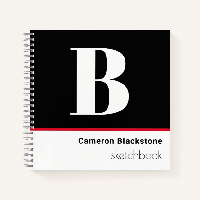 Personalized Black Mongrammed Sketch  Notebook (Front)