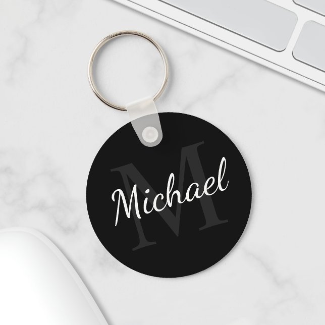 Personalized Black Monogram and Name Keychain (Creator Uploaded)