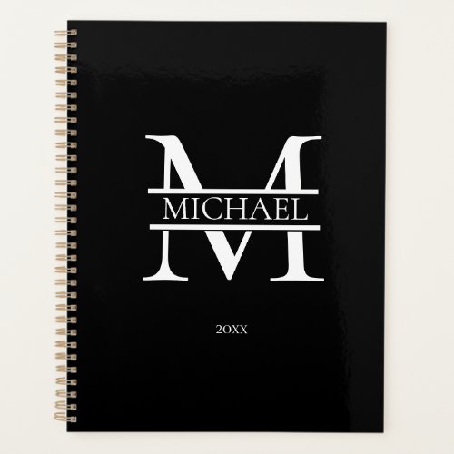 Personalized Black Monogram Initial Minimalist Planner