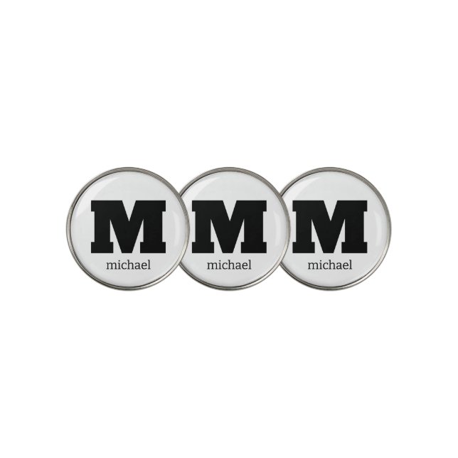 Personalized Black Monogram Initial Name  Golf Ball Marker (3 Up)