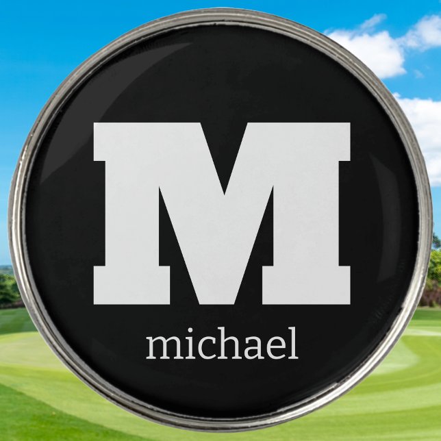 Personalized Black Monogram Initial Name  Golf Ball Marker (Personalized for golfers. Monogrammed. Perfect for out on the golf course. Wonderful custom gift. )