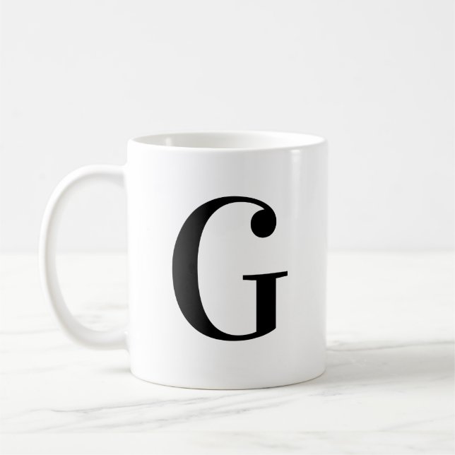 Personalized Black Monogram Letter G Coffee Mug (Left)