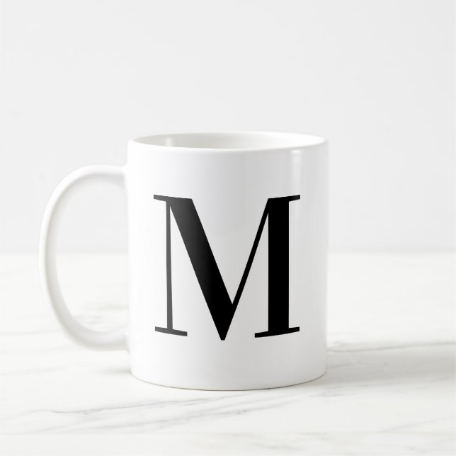 Personalized Black Monogram Letter M Coffee Mug (Left)