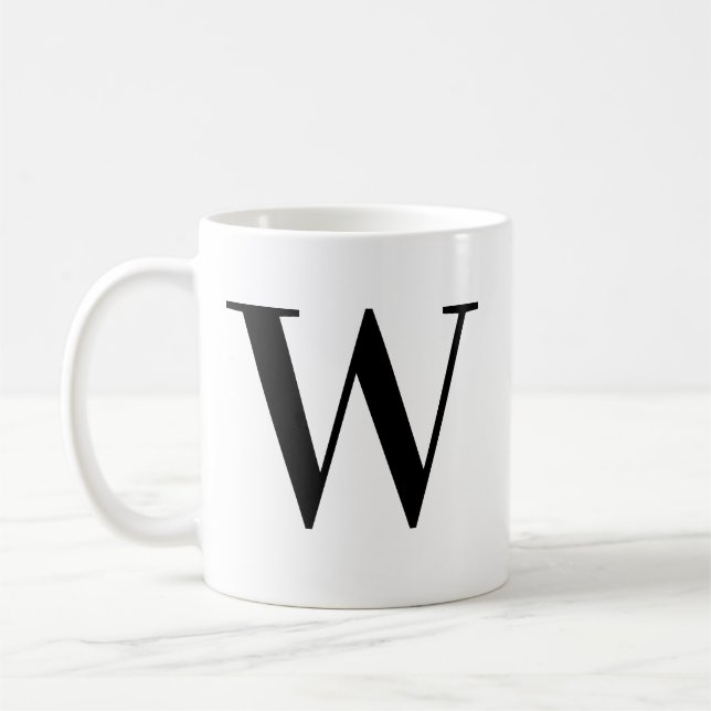 Personalized Black Monogram Letter W Coffee Mug (Left)