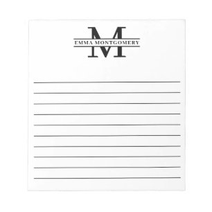 Personalized Black Monogram Name Lined Notepad