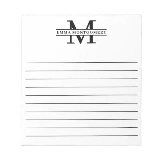Personalized Black Monogram Name Lined Notepad