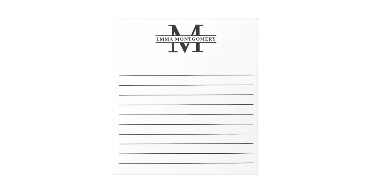 Personalized Black Monogram Name Lined Notepad | Zazzle