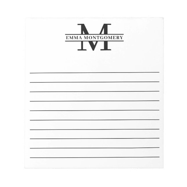 Personalized Black Monogram Name Lined Notepad (Front)