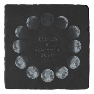 Personalized Black Moon Phases Wedding Keepsake Trivet