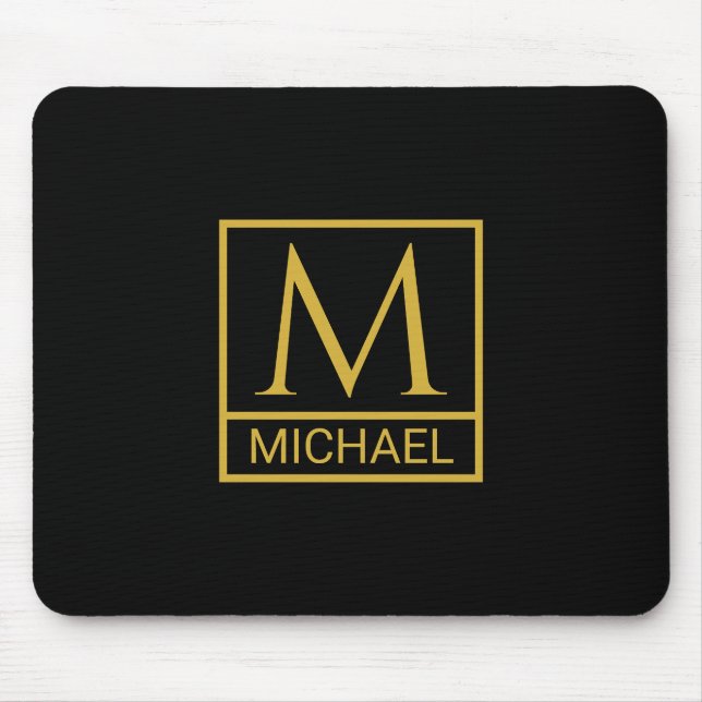 Personalized Black Mouse Pad with Initial & Name (Front)