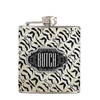 Personalized Black Mustache Pattern Hip Flask