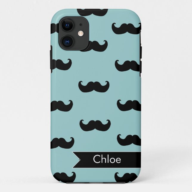 Personalized Black Mustache Pattern on blue Case-Mate iPhone Case (Back)